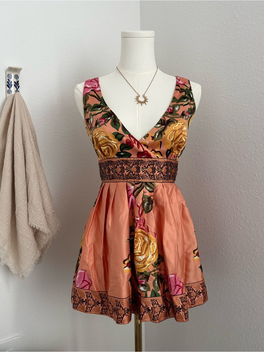 Forever 21 Y2K Floral Babydoll Dress Beaded Cottagecore Boho M
